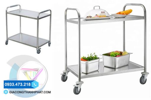 Xe đẩy thức ăn inox 2 tầng