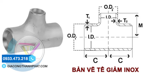 Bản vẽ tê giảm inox