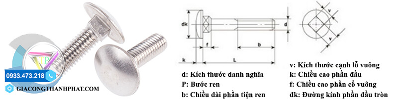 Kích thước bulong đầu tròn, cổ vuông