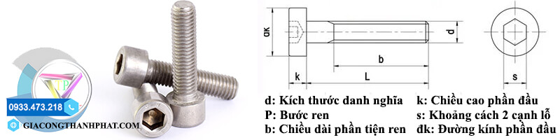 Kích thước bu lông lục giác chìm đầu trụ (DIN 912)