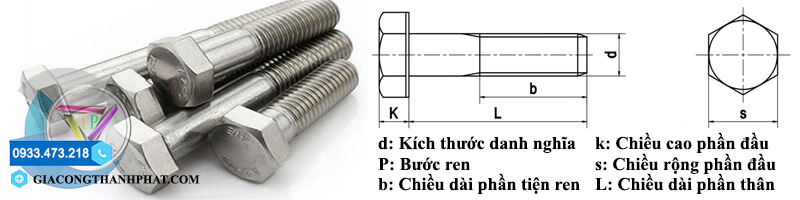 Kích thước bu lông lục giác ngoài ren lửng (DIN 931)