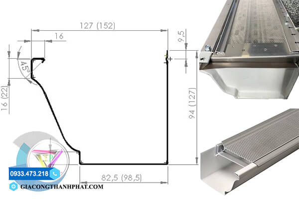 Kích thước máng xối inox thoát nước